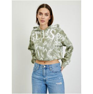 Zelená dámská batikovaná crop mikina s kapucí Guess Tie Dye