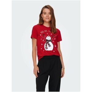 Červené dámské tričko s vánočním motivem ONLY Xmas