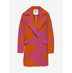 Růžovo-oranžový dámský vzorovaný kabát ONLY Loop