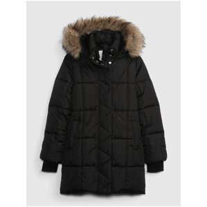 Černá holčičí zimní prošívaná bunda s kapucí GAP