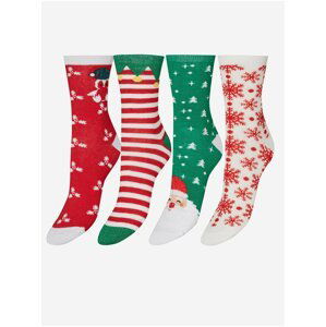Sada čtyř párů dámských vánočních ponožek v zelené, červené a bílé barvě VERO MODA Elf