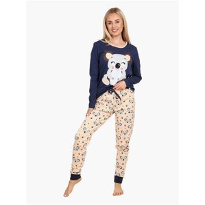 Béžovo-modré dámské veselé pyžamo Dedoles Šťastná koala