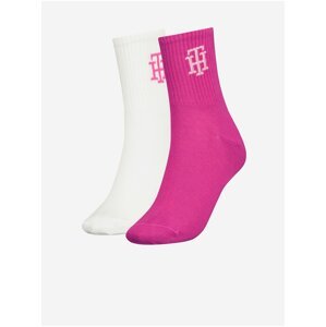 Sada dvou párů dámských ponožek v bílé a fialové barvě Tommy Hilfiger Underwear