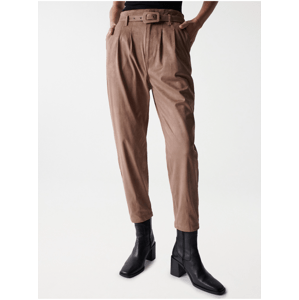 Hnědé dámské kalhoty v semišové úpravě Salsa Jeans Baggy