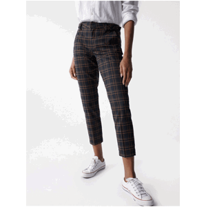 Hnědo-modré kostkované chino kalhoty Salsa Jeans Chino Slim Cropped