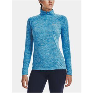 Modré dámské žíhané sportovní tričko Under Armour Tech 1/2 Zip - Twist