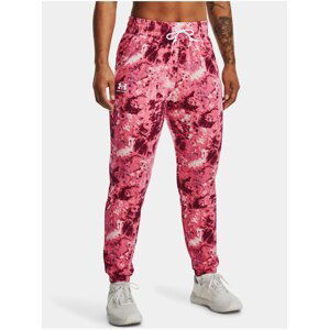 Růžovo-červené dámské vzorované tepláky Under Armour Rival Terry Print Jogger