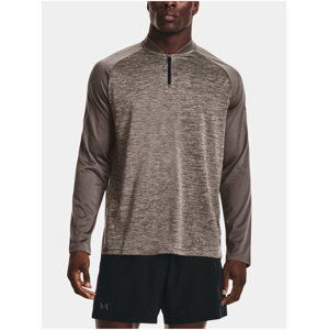 Hnědé pánské tričko Under Armour UA Tech 2.0 Novelty 1/4 Zip