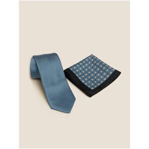 Sada pánské kravaty a kapesníku v modré barvě Marks & Spencer