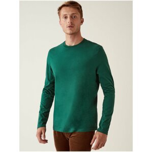 Zelené pánské bavlněné tričko s dlouhým rukávem Marks & Spencer