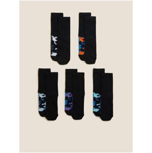 Sada pěti párů klučičích army ponožek v černé barvě Marks & Spencer