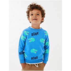 Modrý klučičí bavlněný svetr s motivem dinosaura Marks & Spencer