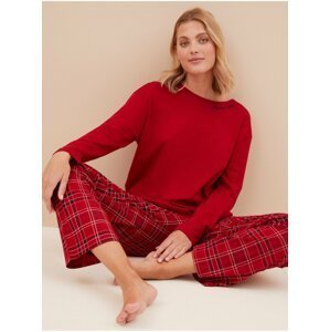 Červené dámské bavlněné kostkované pyžamo Marks & Spencer