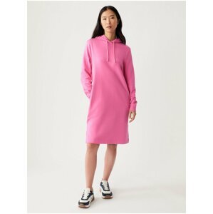 Růžové dámské mikinové žerzejové šaty s kapucí Marks & Spencer růžová