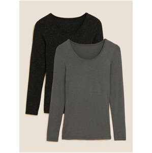 Sada dvou dámských třpytivých termo triček s technologií Heatgen™ v šedé a černé barvě Marks & Spencer