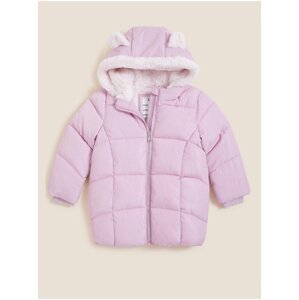 Růžový holčičí prošívaný zimní kabát s kapucí Marks & Spencer