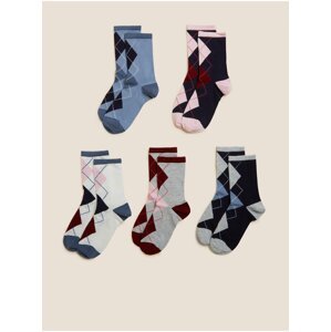 Sada pěti párů vzorovaných ponožek v modré, šedé, tmavě modré a krémové barvě  Marks & Spencer