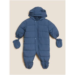Tmavě modrá dětská zimní prošívaná kombinéza s kapucí Marks & Spencer