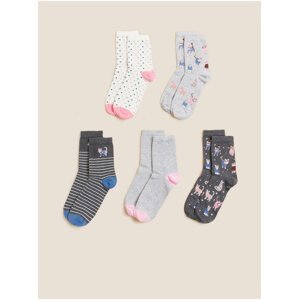 Sada pěti párů dámských barevných vzorovaných ponožek Marks & Spencer