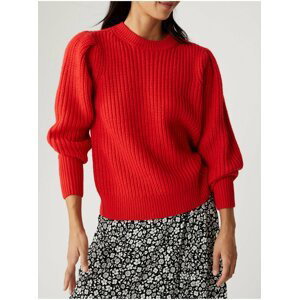 Červený dámský žebrovaný svetr s balonovými rukávy Marks & Spencer