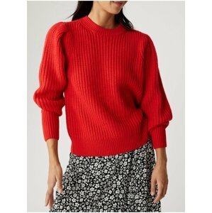 Červený dámský žebrovaný svetr s balonovými rukávy Marks & Spencer