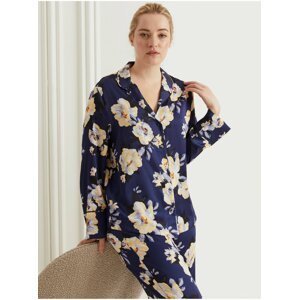 Tmavě modré dámské květované saténové pyžamo Marks & Spencer