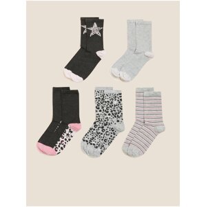 Sada pěti párů dámských vzorovaných ponožek v černé a šedé barvě Marks & Spencer
