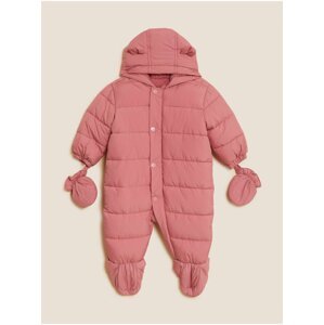 Růžová holčičí prošívaná zimní kombinéza s kapucí a rukavicemi Marks & Spencer