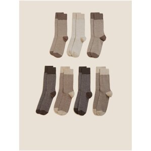 Sada sedmi párů pánských ponožek v béžové a hnědé barvě Marks & Spencer