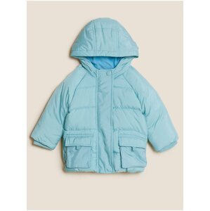 Modrý holčičí prošívaný zimní kabát s kapucí Marks & Spencer