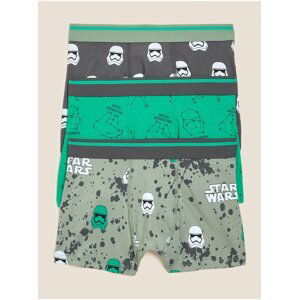 Sada tří klučičích vzorovaných boxerek v šedo-zelené barvě Marks & Spencer Star Wars™