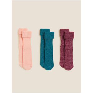 Sada tří holčičích ponožek v růžové, petrolejové a vínové barvě Marks & Spencer