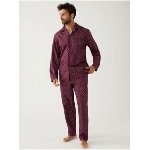 Vínové pánské bavlněné pyžamo s potiskem Marks & Spencer