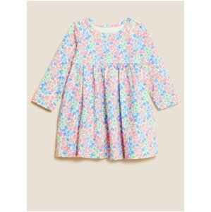 Růžovo-modré holčičí květované šaty Marks & Spencer