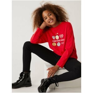 Červené holčičí bavlněné tričko s potiskem Marks & Spencer