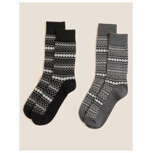Sada dvou párů pánských vzorovaných ponožek v černé a šedé barvě  Marks & Spencer