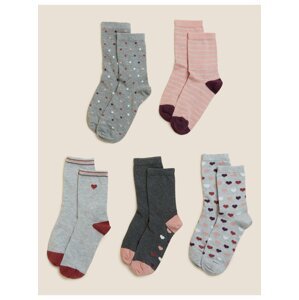 Sada pěti párů dámských ponožek v šedej, růžovej a vínovej barvě Marks & Spencer