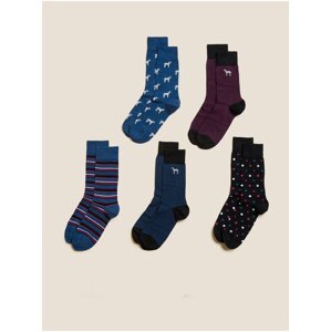 Sada pěti párů pánských ponožek v černé, modré a vínové barvě s technologií Cool & Fresh™ Marks & Spencer