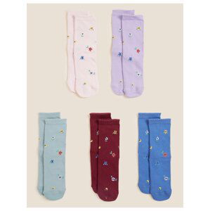 Sada pěti párů barevných holčičích květovaných ponožek Marks & Spencer