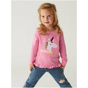 Růžové holčičí tričko s flitry Marks & Spencer