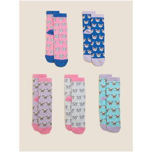Sada pěti párů holčičích barevných vzorovaných ponožek Marks & Spencer