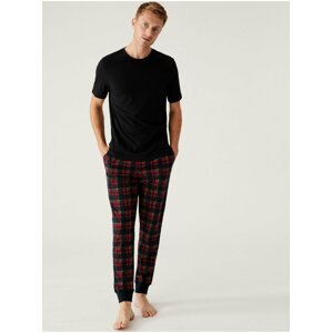 Černo-červené pánské kostkované pyžamové kalhoty Marks & Spencer