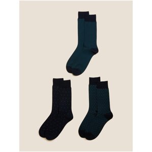 Sada tří párů pánských ponožek v tmavě zelené barvě Marks & Spencer