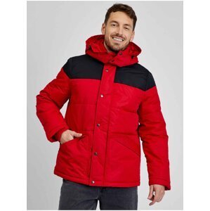 Červeno-černá pánská zimní bunda s kapucí GAP