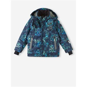 Tmavě modrá dětská vzorovaná zimní bunda s kapucí a povrchovou úpravou Reima Kairala 