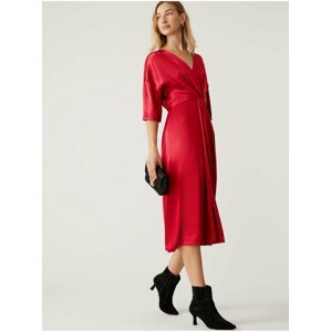 Červené dámské saténové midi šaty Marks & Spencer