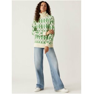 Krémovo-zelený dámský vzorovaný svetr Marks & Spencer