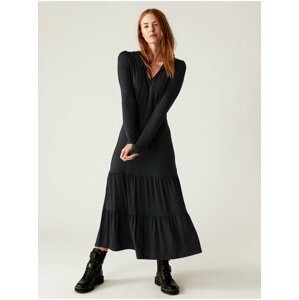 Černé dámské nabírané midaxi šaty s páskem Marks & Spencer