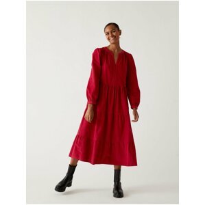 Červené dámské nabírané midi šaty Marks & Spencer