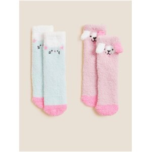 Sada dvou párů holčičích ponožek v růžové a světle modré barvě Marks & Spencer